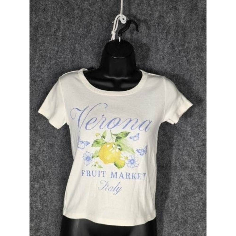 LOL Vintage Verona Fruit Market Italy Graphic Tee Cream Lemon Print Womens Large